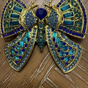 Gold and Blue Jeweled Butterfly Brooch